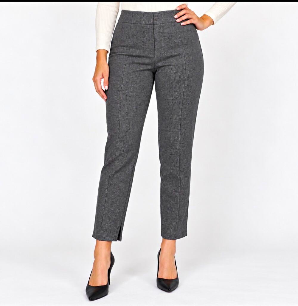 Ann Taylor Women’s 12 Gray Herringbone High Rise Ankle Trousers Stretch